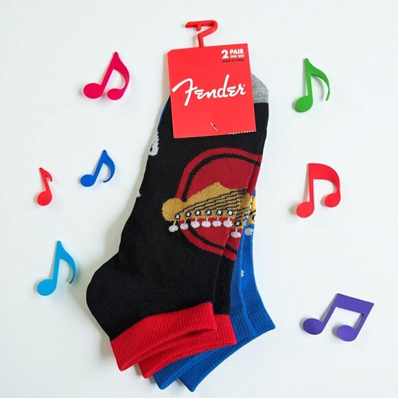 FENDER Men's Set of Two Pairs Guitar Ankle Socks Size 7-12 NEW NWT - Picture 1 of 5